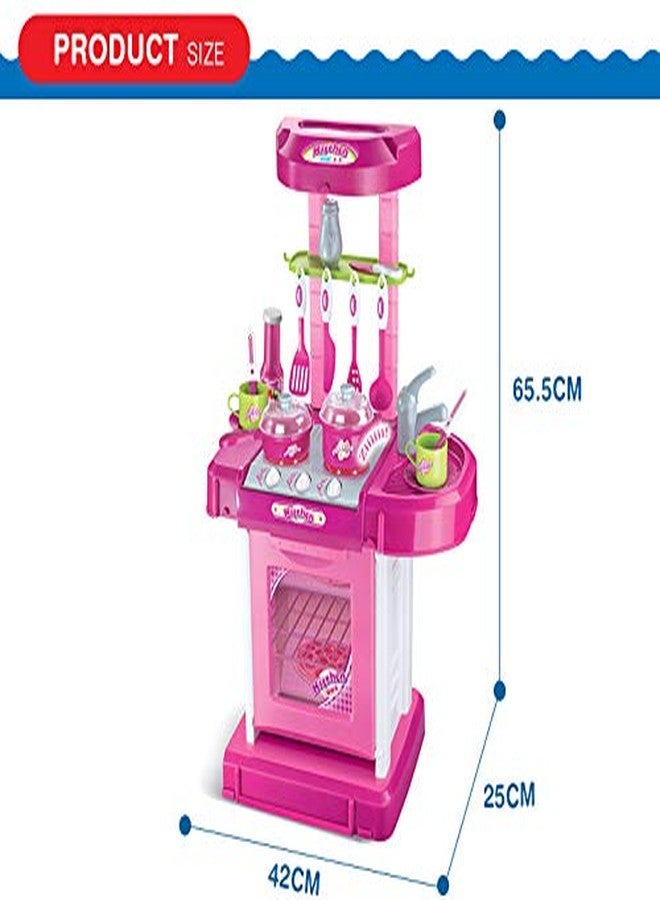 Goodmarts Kitchen-008 Play Set with Realistic Lights and Sounds, Play Sink with Running Water for Kids 58 Pcs (Pink) (GM-KTS-39) - Image 4
